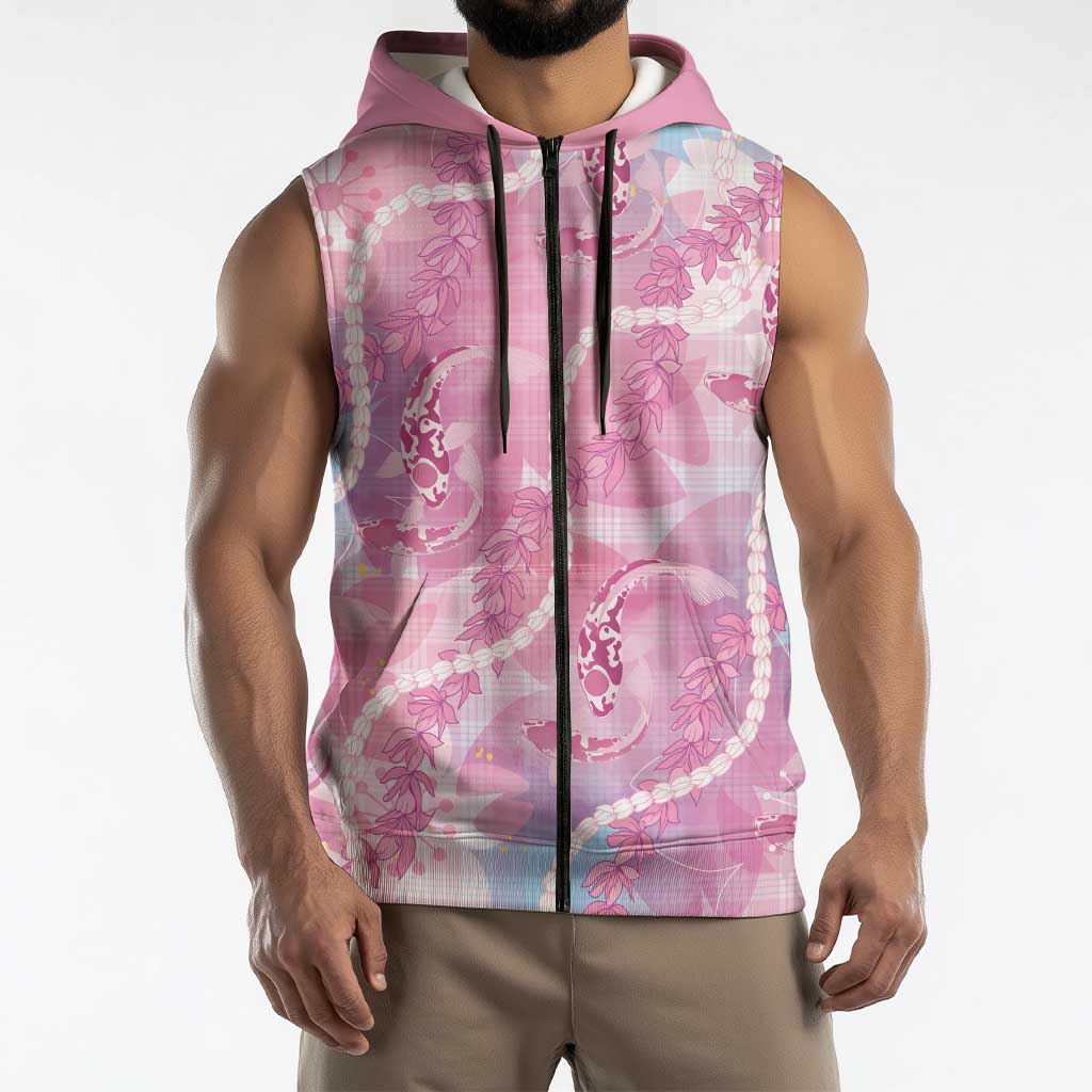Japanese Koi Fish Sleeveless Zip Hoodie Pink Wagara Palaka Honohono Pikake Lei