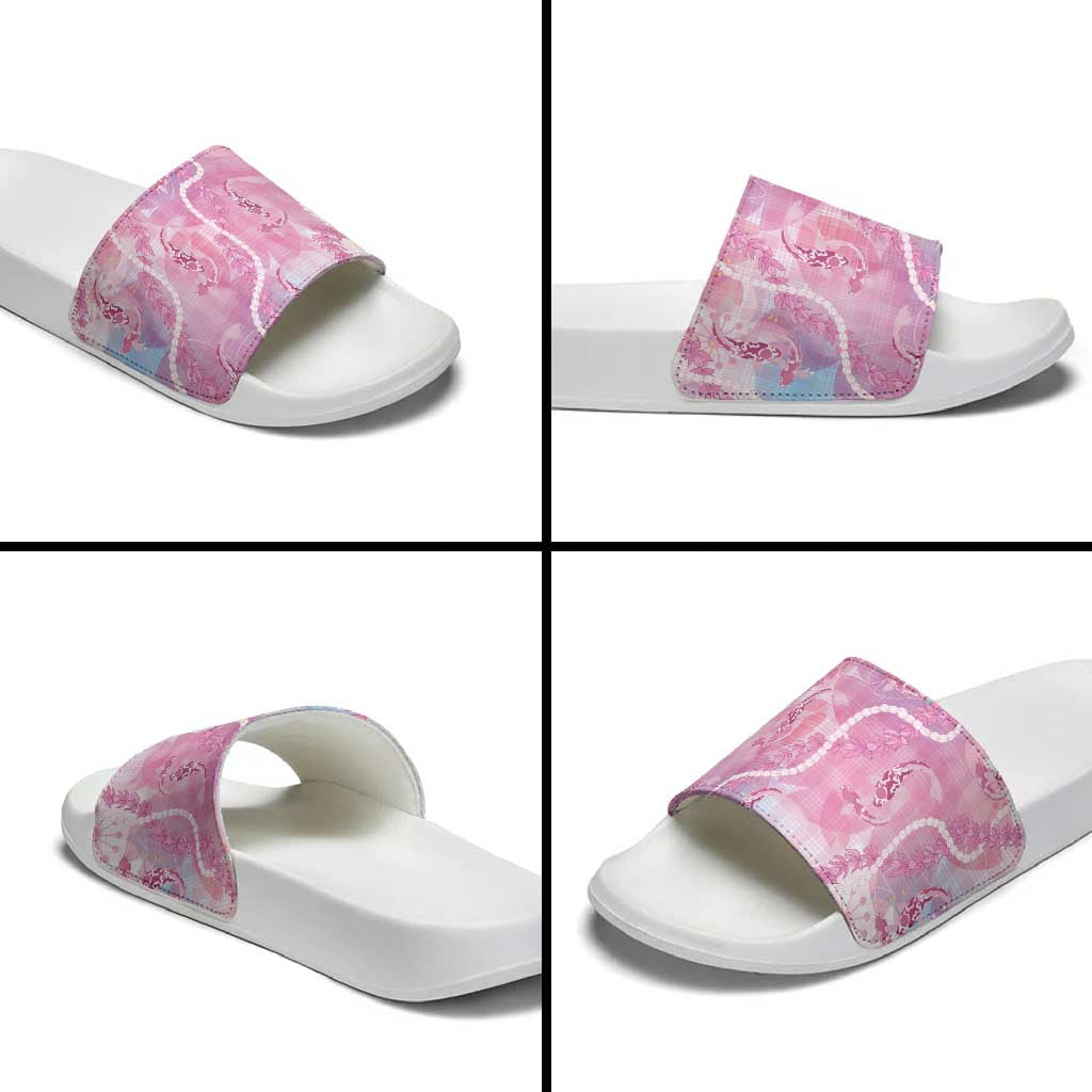 Japanese Koi Fish Slide Sandals Pink Wagara Palaka Honohono Pikake Lei
