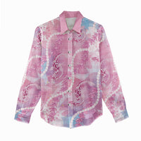 Japanese Koi Fish Women Casual Shirt Pink Wagara Palaka Honohono Pikake Lei