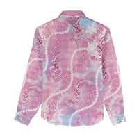 Japanese Koi Fish Women Casual Shirt Pink Wagara Palaka Honohono Pikake Lei