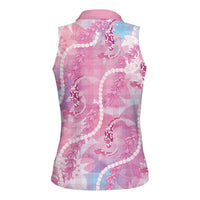 Japanese Koi Fish Women Sleeveless Polo Shirt Pink Wagara Palaka Honohono Pikake Lei