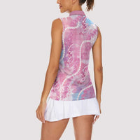 Japanese Koi Fish Women Sleeveless Polo Shirt Pink Wagara Palaka Honohono Pikake Lei