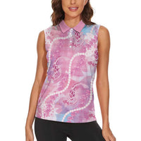 Japanese Koi Fish Women Sleeveless Polo Shirt Pink Wagara Palaka Honohono Pikake Lei