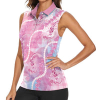 Japanese Koi Fish Women Sleeveless Polo Shirt Pink Wagara Palaka Honohono Pikake Lei