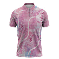 Japanese Koi Fish Zipper Polo Shirt Pink Wagara Palaka Honohono Pikake Lei