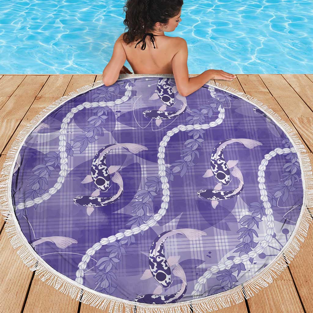 Japanese Koi Fish Beach Blanket Purple Wagara Palaka Honohono Pikake Lei