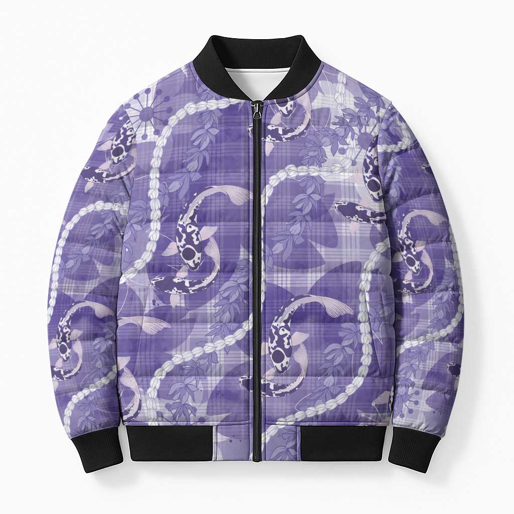 Japanese Koi Fish Bomber Puffer Jacket Purple Wagara Palaka Honohono Pikake Lei