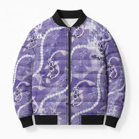 Japanese Koi Fish Bomber Puffer Jacket Purple Wagara Palaka Honohono Pikake Lei