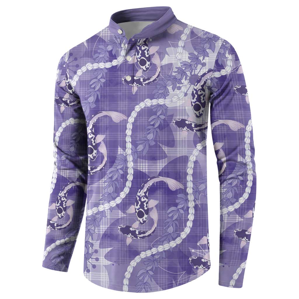 Japanese Koi Fish Button Sweatshirt Purple Wagara Palaka Honohono Pikake Lei