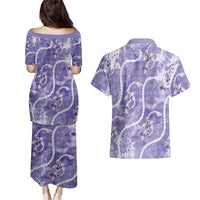 Japanese Koi Fish Couples Matching Puletasi and Hawaiian Shirt Purple Wagara Palaka Honohono Pikake Lei