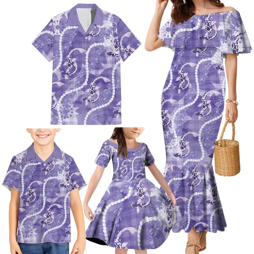 Japanese Koi Fish Family Matching Mermaid Dress and Hawaiian Shirt Purple Wagara Palaka Honohono Pikake Lei LT9 - Polynesian Pride