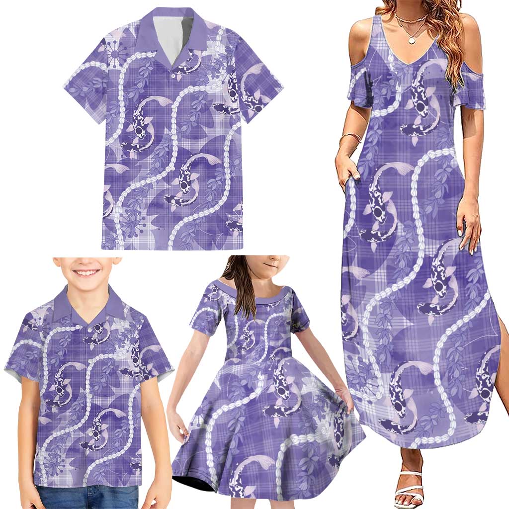 Japanese Koi Fish Family Matching Summer Maxi Dress and Hawaiian Shirt Purple Wagara Palaka Honohono Pikake Lei LT9 - Polynesian Pride