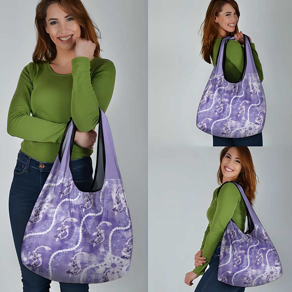 Japanese Koi Fish Grocery Bag Purple Wagara Palaka Honohono Pikake Lei