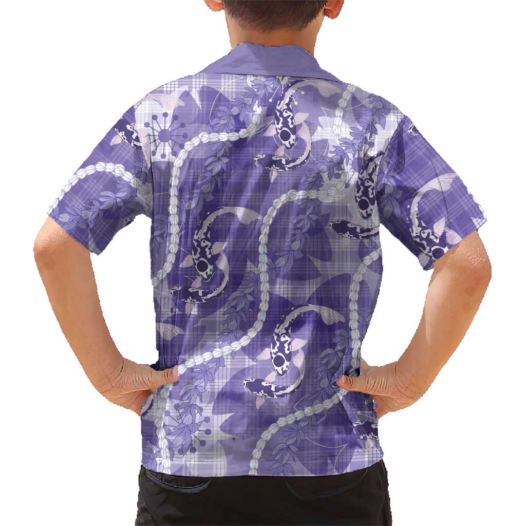 Japanese Koi Fish Hawaiian Shirt Purple Wagara Palaka Honohono Pikake Lei