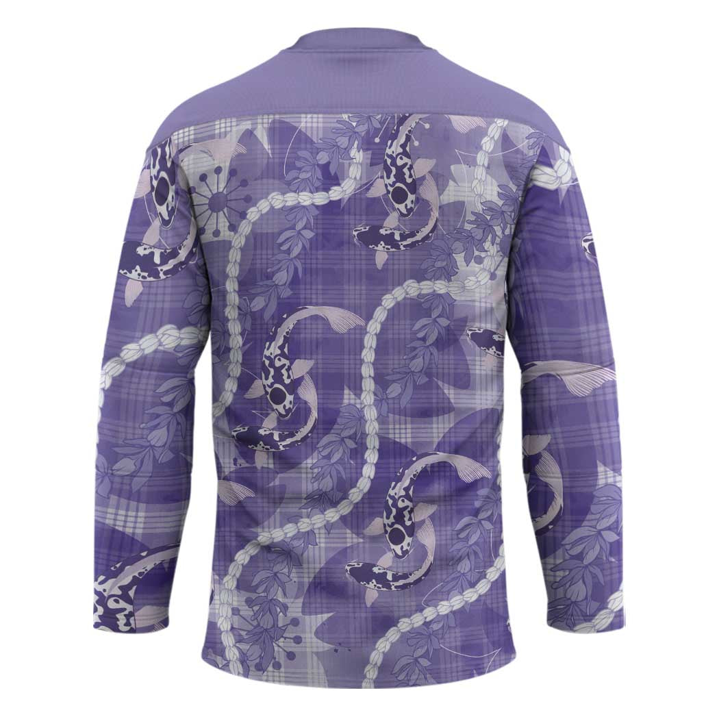 Japanese Koi Fish Hockey Jersey Purple Wagara Palaka Honohono Pikake Lei