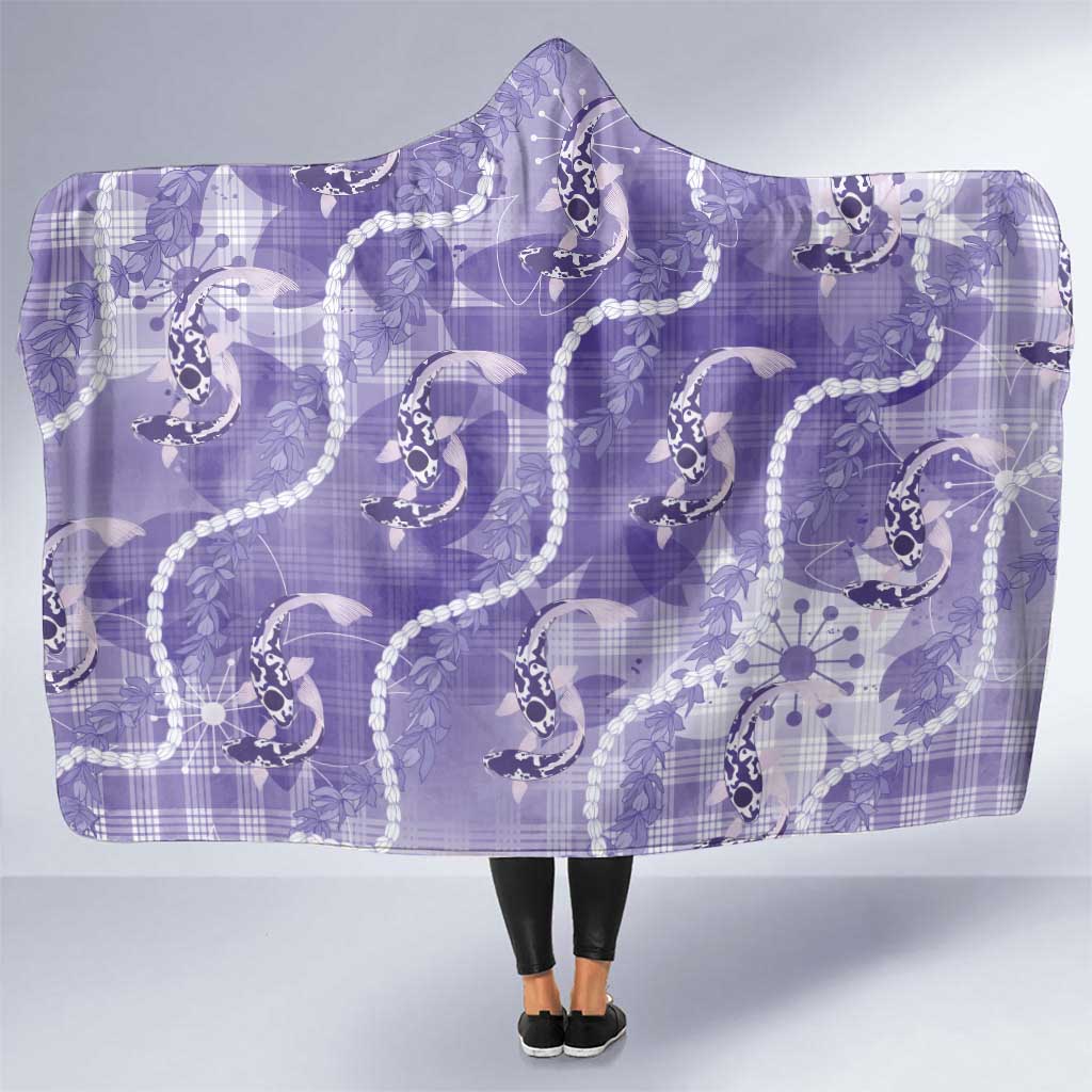 Japanese Koi Fish Hooded Blanket Purple Wagara Palaka Honohono Pikake Lei