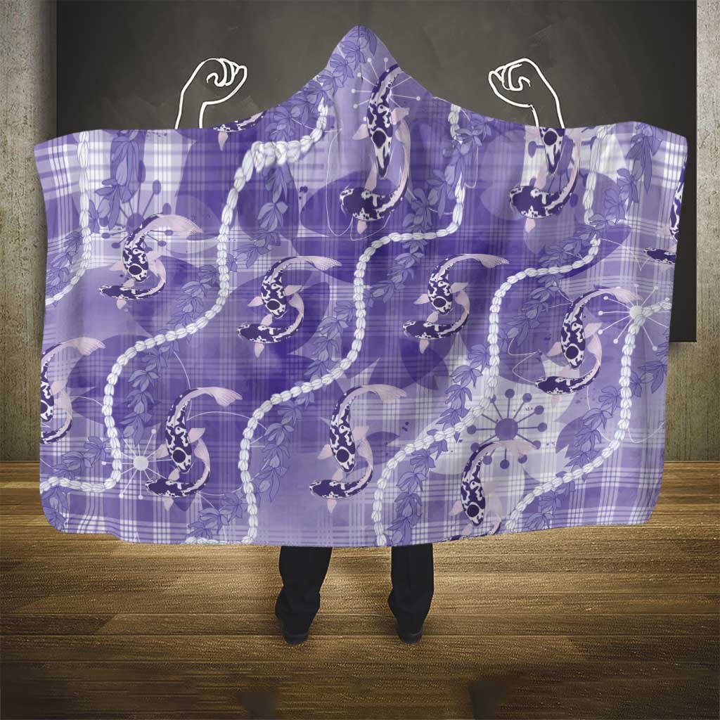 Japanese Koi Fish Hooded Blanket Purple Wagara Palaka Honohono Pikake Lei