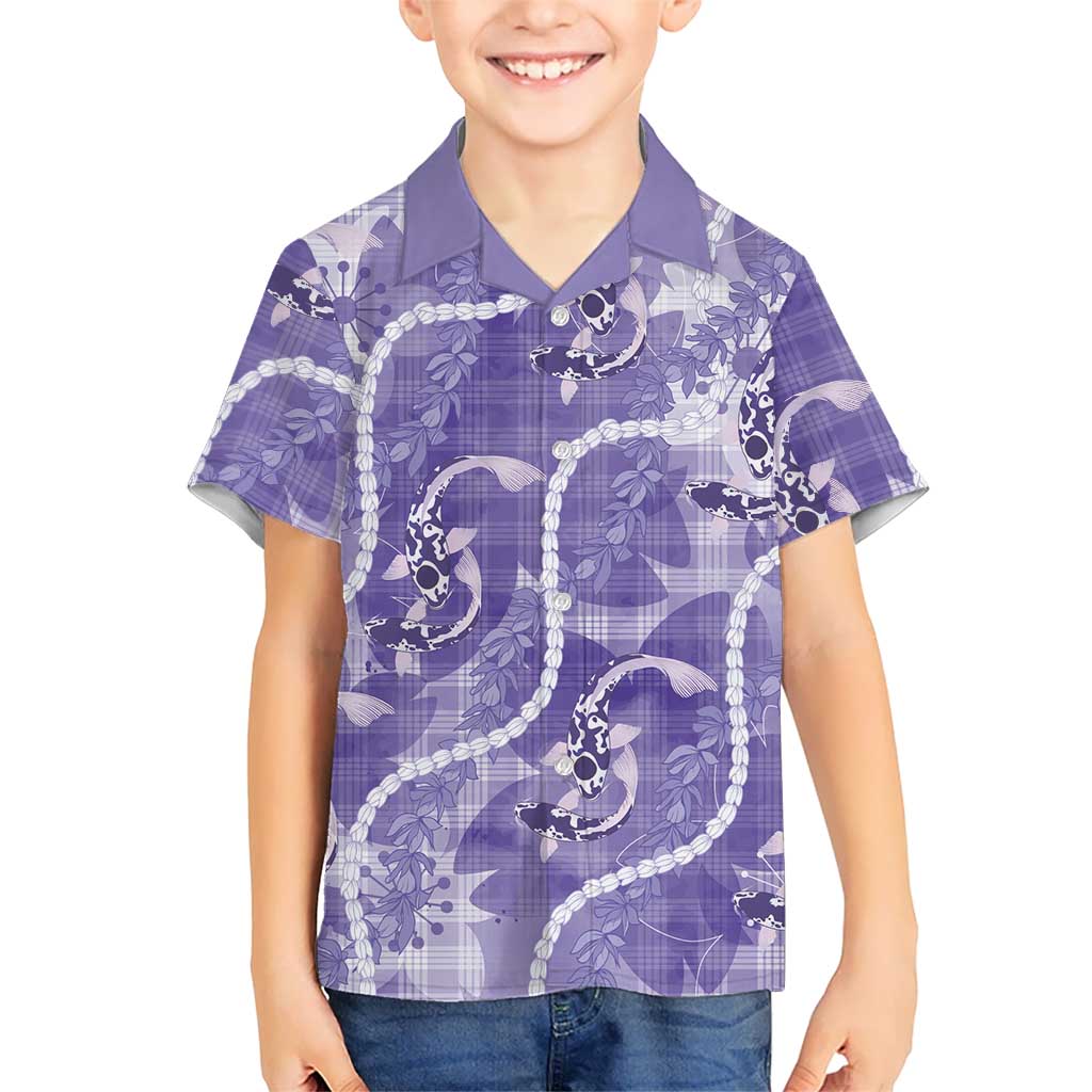 Japanese Koi Fish Kid Hawaiian Shirt Purple Wagara Palaka Honohono Pikake Lei LT9 Kid Purple - Polynesian Pride