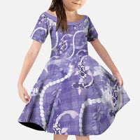 Japanese Koi Fish Kid Short Sleeve Dress Purple Wagara Palaka Honohono Pikake Lei