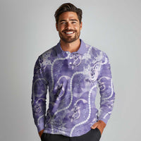 Japanese Koi Fish Long Sleeve Polo Shirt Purple Wagara Palaka Honohono Pikake Lei