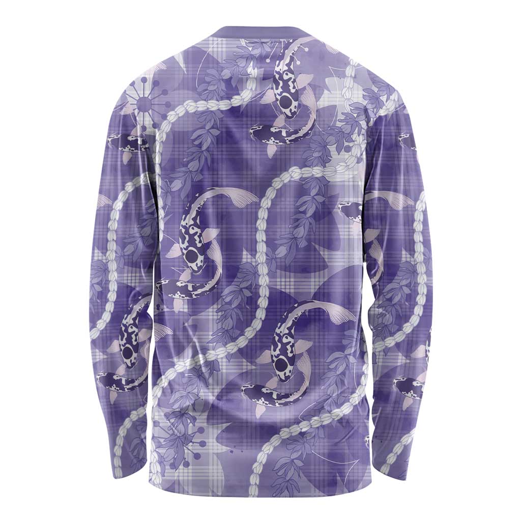 Japanese Koi Fish Long Sleeve Shirt Purple Wagara Palaka Honohono Pikake Lei