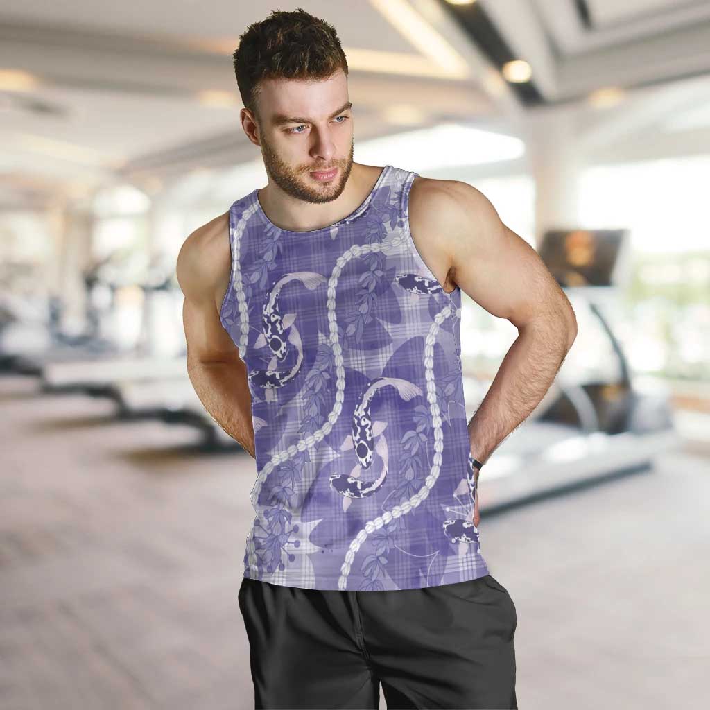 Japanese Koi Fish Men Tank Top Purple Wagara Palaka Honohono Pikake Lei