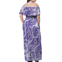 Japanese Koi Fish Off Shoulder Maxi Dress Purple Wagara Palaka Honohono Pikake Lei