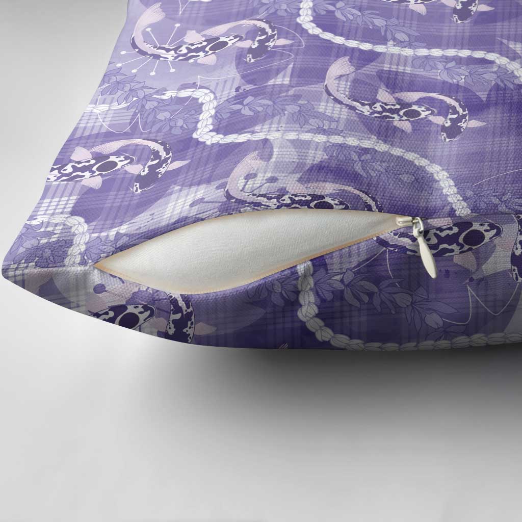 Japanese Koi Fish Pillow Cover Purple Wagara Palaka Honohono Pikake Lei