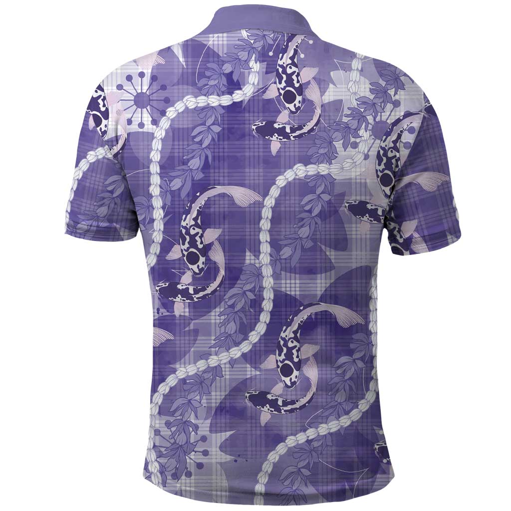 Japanese Koi Fish Polo Shirt Purple Wagara Palaka Honohono Pikake Lei
