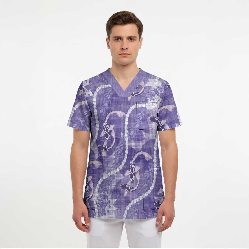 Japanese Koi Fish Scrub Top Purple Wagara Palaka Honohono Pikake Lei