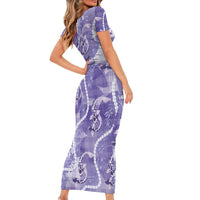 Japanese Koi Fish Short Sleeve Bodycon Dress Purple Wagara Palaka Honohono Pikake Lei