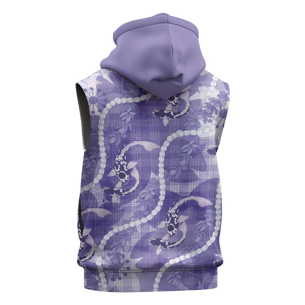 Japanese Koi Fish Sleeveless Hoodie Purple Wagara Palaka Honohono Pikake Lei
