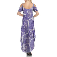 Japanese Koi Fish Summer Maxi Dress Purple Wagara Palaka Honohono Pikake Lei