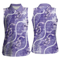 Japanese Koi Fish Women Sleeveless Polo Shirt Purple Wagara Palaka Honohono Pikake Lei
