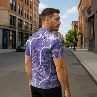 Japanese Koi Fish Zipper Polo Shirt Purple Wagara Palaka Honohono Pikake Lei