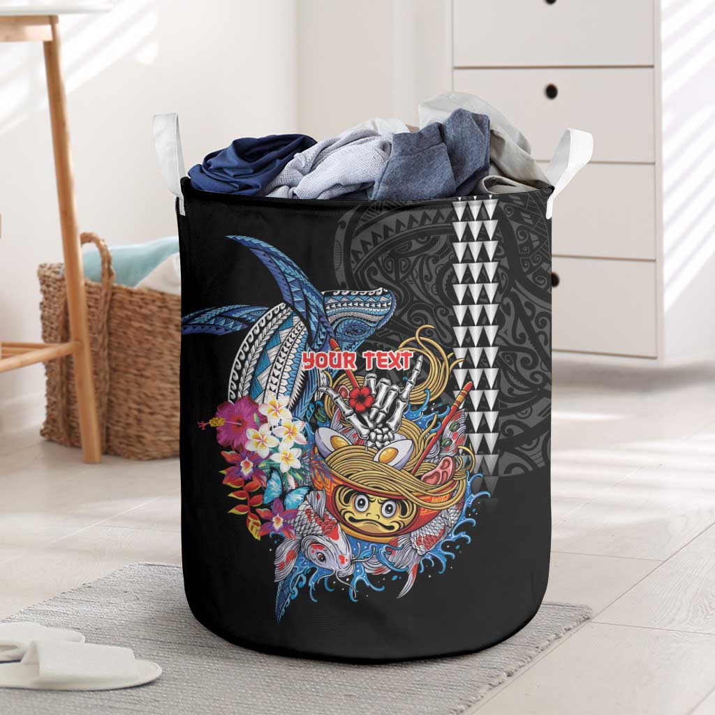 Personalized Japanese Koi Fish Ramen Laundry Basket Aloha Shark Kakau Pattern
