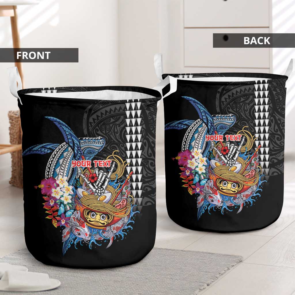 Personalized Japanese Koi Fish Ramen Laundry Basket Aloha Shark Kakau Pattern