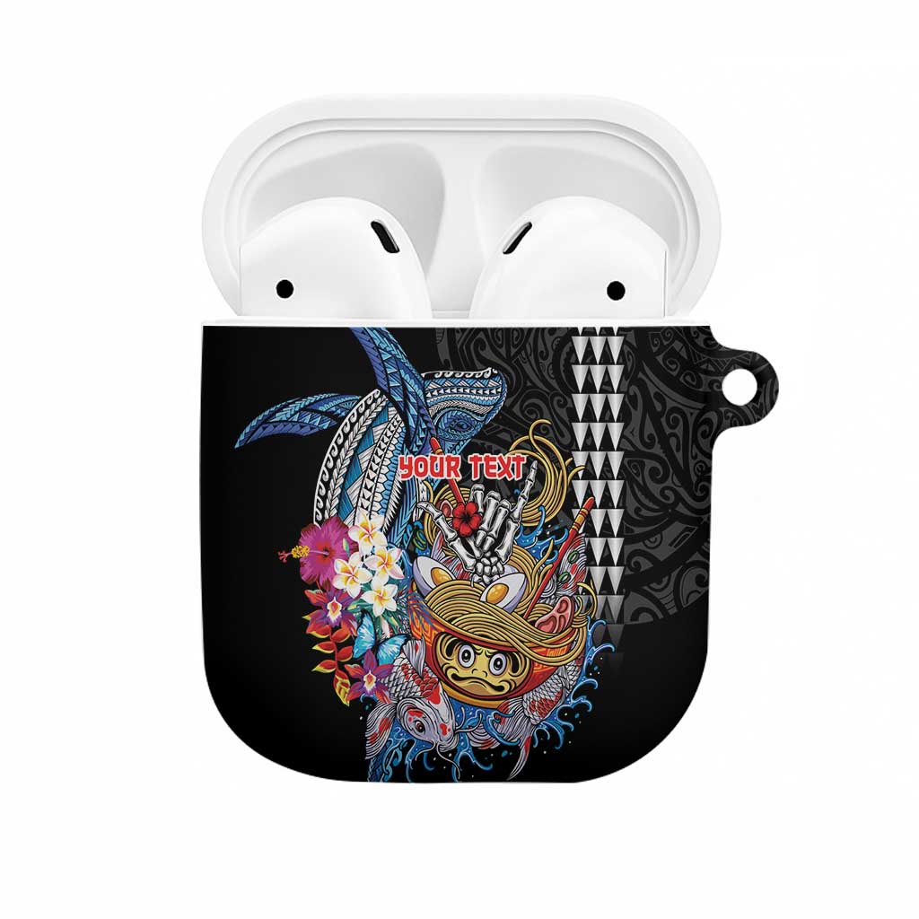 Personalized Japanese Koi Fish Ramen AirPods Case Aloha Shark Kakau Pattern LT9 Black - Polynesian Pride