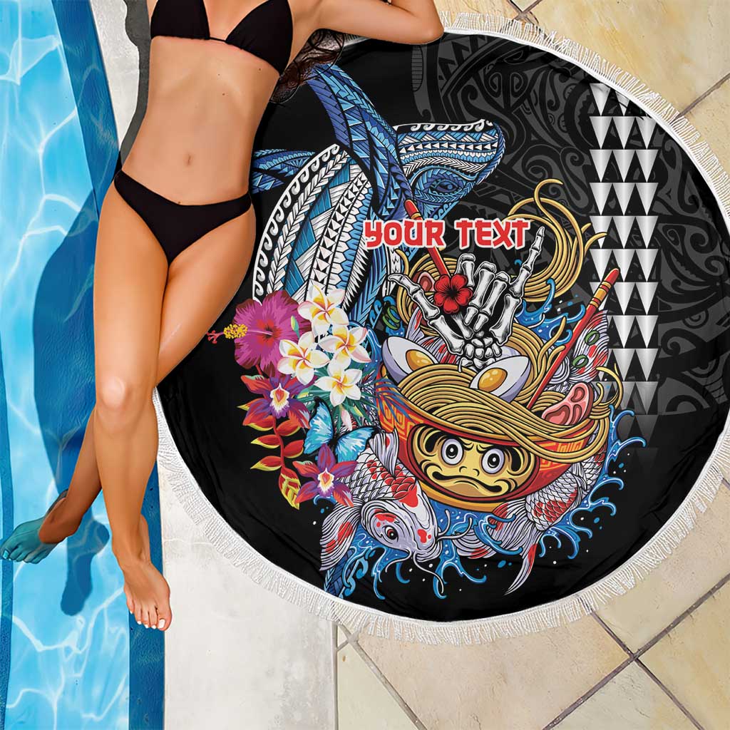 Personalized Japanese Koi Fish Ramen Beach Blanket Aloha Shark Kakau Pattern