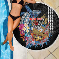 Personalized Japanese Koi Fish Ramen Beach Blanket Aloha Shark Kakau Pattern