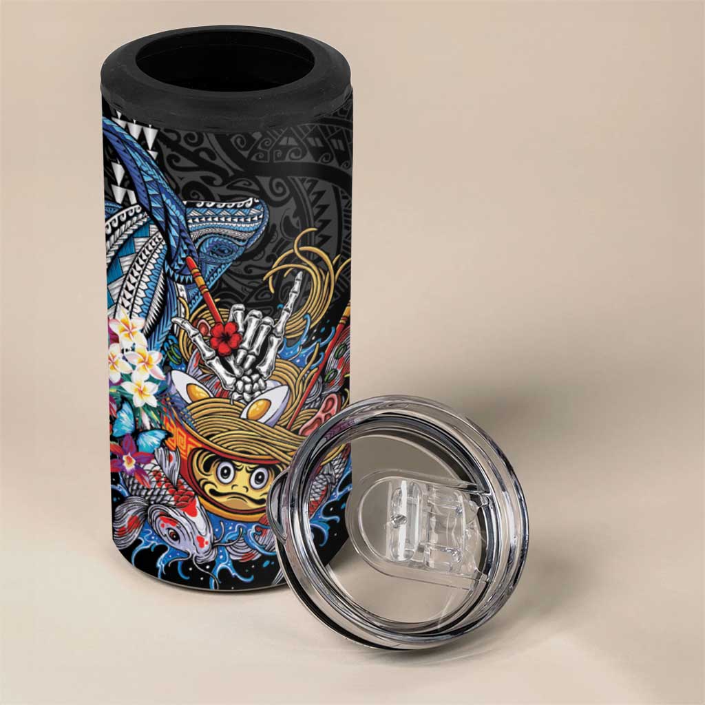 Personalized Japanese Koi Fish Ramen 4 in 1 Can Cooler Tumbler Aloha Shark Kakau Pattern
