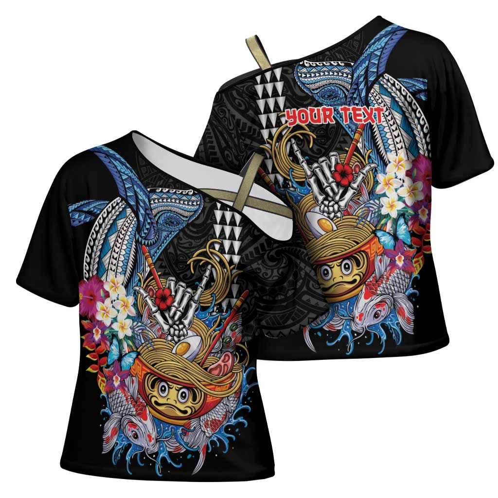 Personalized Japanese Koi Fish Ramen Cross Shoulder Shirt Aloha Shark Kakau Pattern LT9 - Polynesian Pride