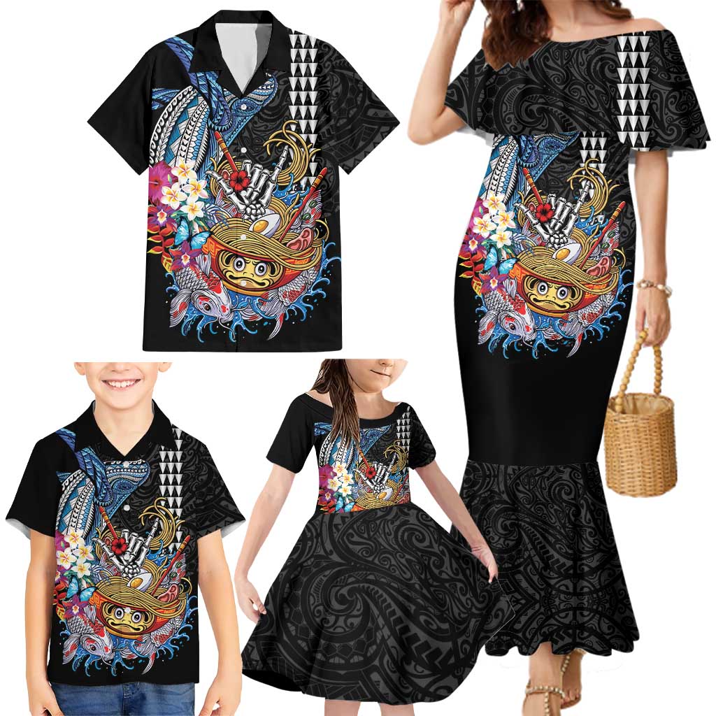 Personalized Japanese Koi Fish Ramen Family Matching Mermaid Dress and Hawaiian Shirt Aloha Shark Kakau Pattern LT9 - Polynesian Pride