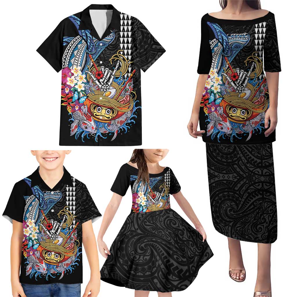 Personalized Japanese Koi Fish Ramen Family Matching Puletasi and Hawaiian Shirt Aloha Shark Kakau Pattern LT9 - Polynesian Pride