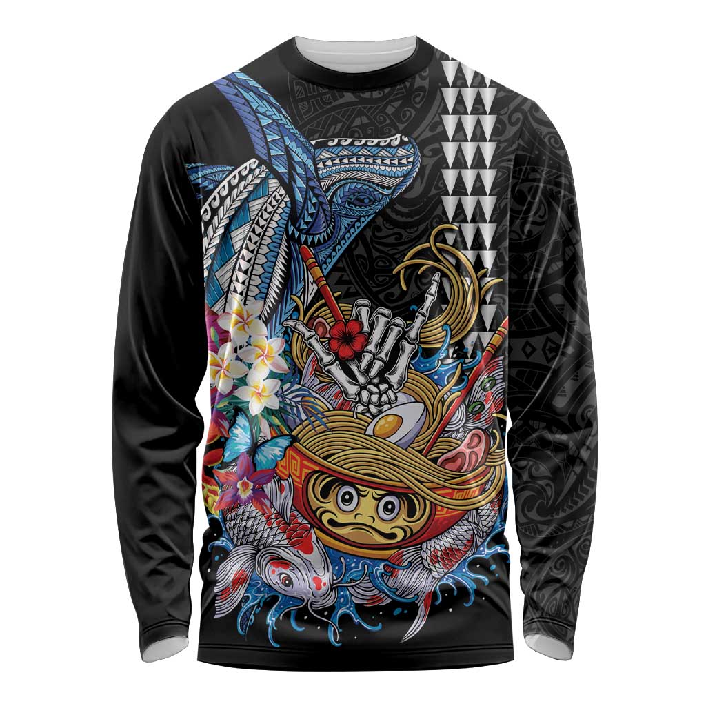Personalized Japanese Koi Fish Ramen Long Sleeve Shirt Aloha Shark Kakau Pattern