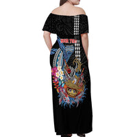 Personalized Japanese Koi Fish Ramen Off Shoulder Maxi Dress Aloha Shark Kakau Pattern