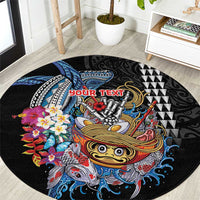 Personalized Japanese Koi Fish Ramen Round Carpet Aloha Shark Kakau Pattern