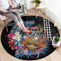 Personalized Japanese Koi Fish Ramen Round Carpet Aloha Shark Kakau Pattern