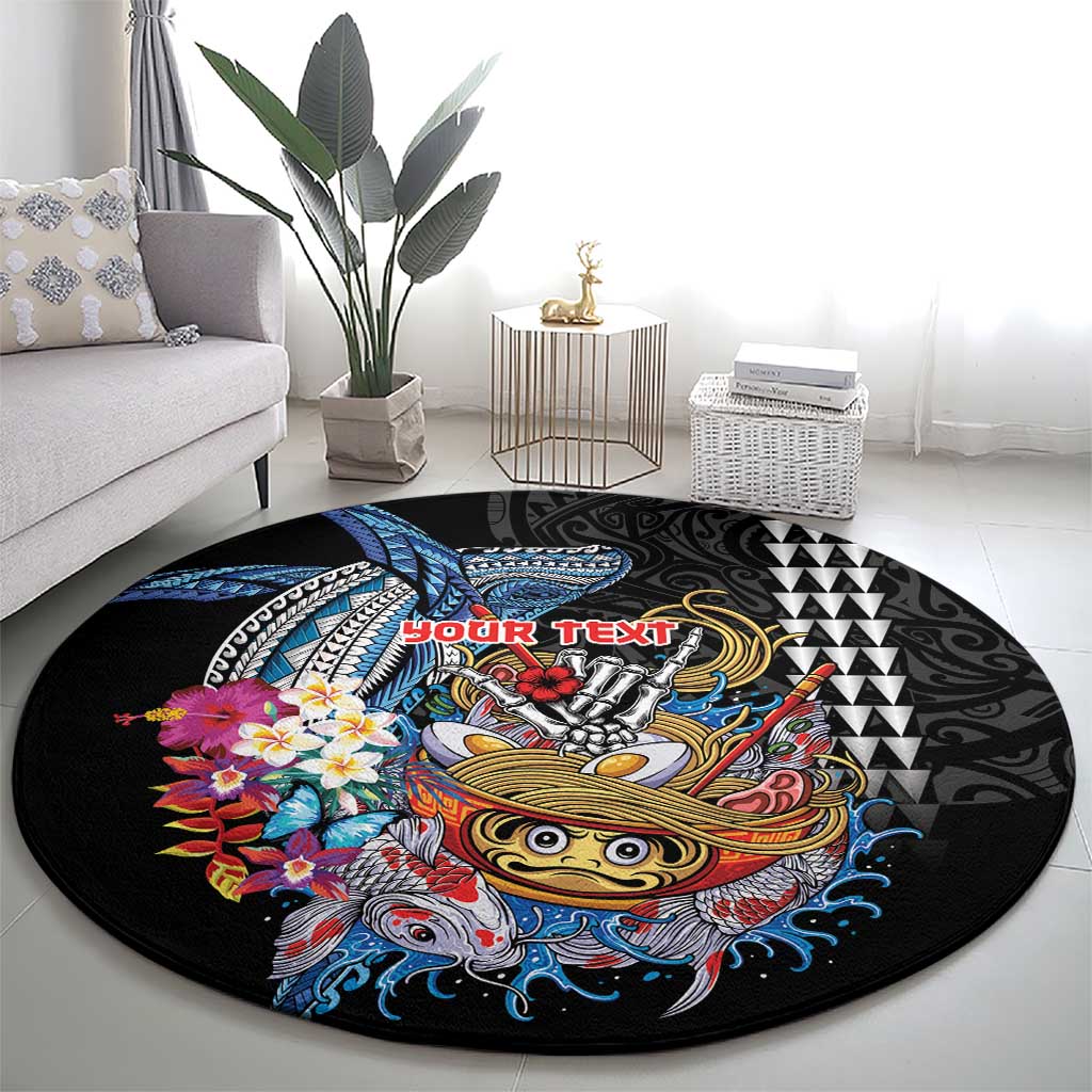 Personalized Japanese Koi Fish Ramen Round Carpet Aloha Shark Kakau Pattern