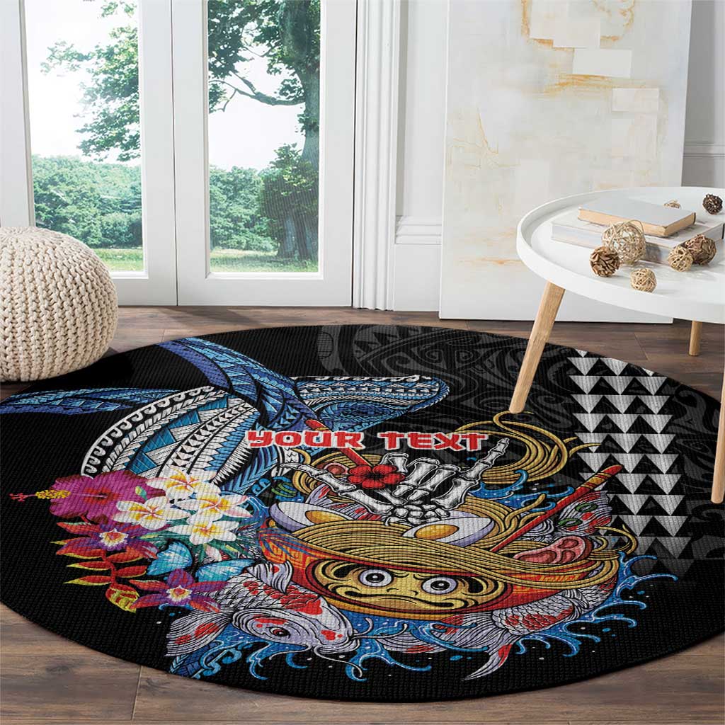 Personalized Japanese Koi Fish Ramen Round Carpet Aloha Shark Kakau Pattern